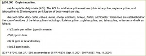 Tolerances for Oxytetracycline in foods